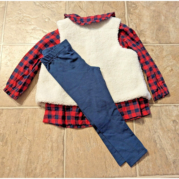 New Max Studio Baby sz 24 Months 3pc Outfit Set Flannel Shirt Vest & leggings Q4 - Picture 3 of 3